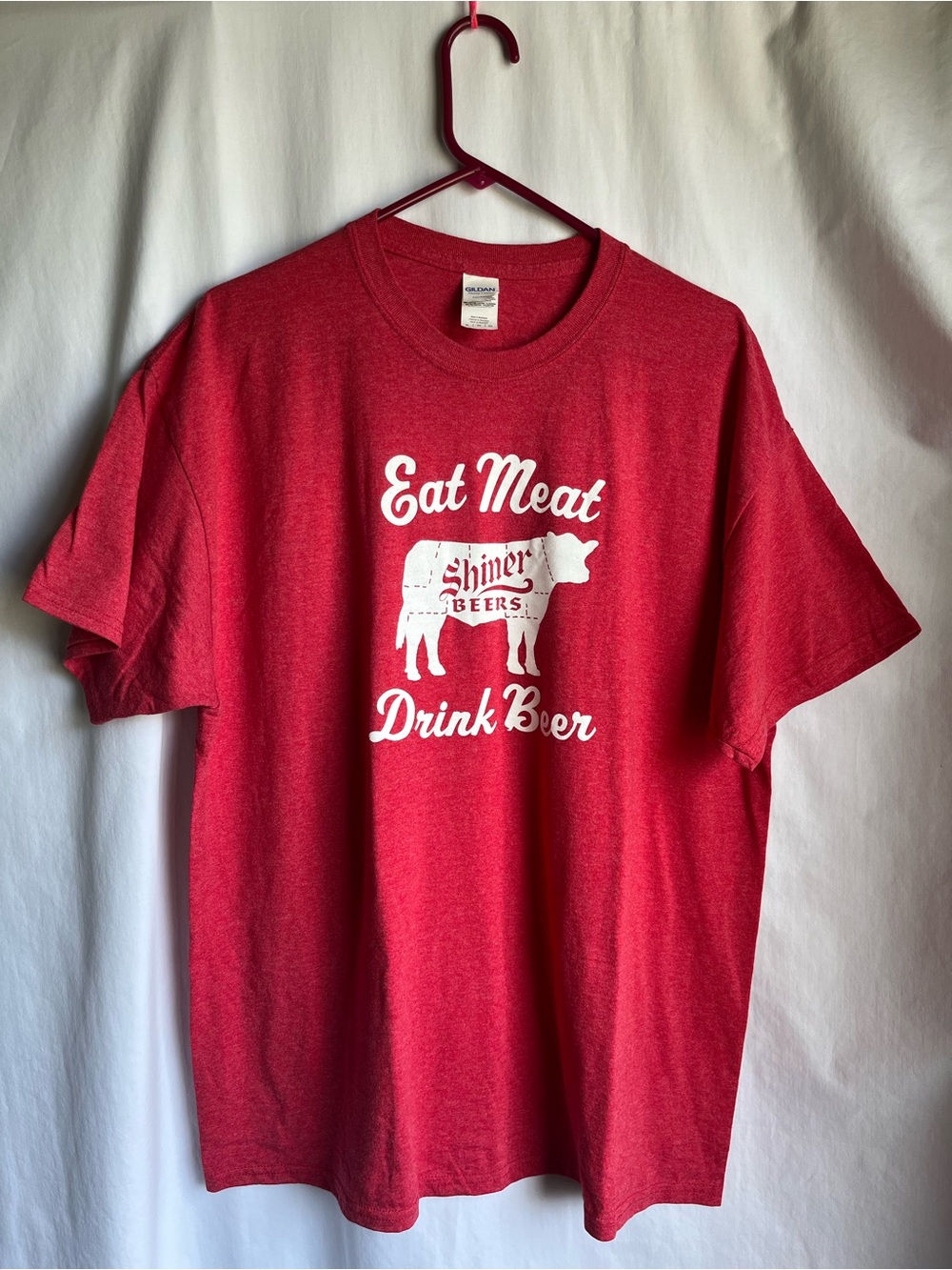 Gildan Red Short-Sleeve "Eat Meat Drink Beer" Graphic Tee Shiners beers xl